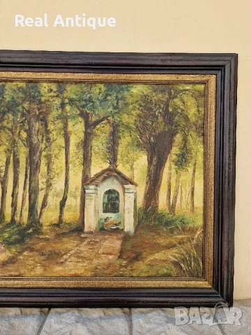 Прекрасна антикварна френска картина масло върху платно , снимка 4 - Антикварни и старинни предмети - 50645619