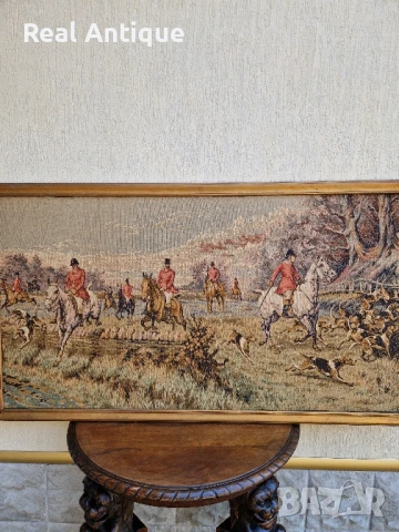 Прекрасен стар белгийски антикварен гоблен , снимка 3 - Антикварни и старинни предмети - 51083238