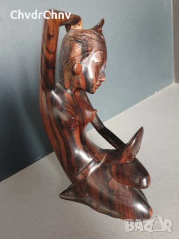 19см ръчна дърворезба статуетка/еротика/азиатска дървена скулптура/фигура на гола жена с огледало, снимка 2 - Статуетки - 52905614