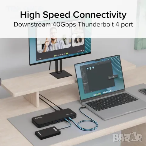 Plugable докинг станция Thunderbolt 4, един 8K или два 4K HDMI, 100 W, снимка 4 - Захранвания и кутии - 49457646