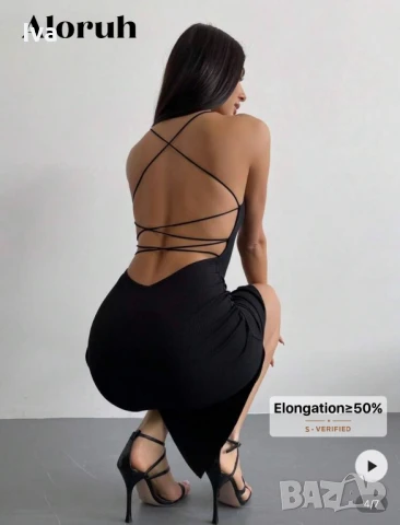 НАМАЛЕНА! Секси черна рокля с гол гръб - еластична материя