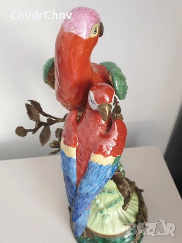 41см-3кг китайска порцеланова фигура с бронз/птици-папагали/Wong Lee 1895/стара статуетка, снимка 3 - Антикварни и старинни предмети - 51475516