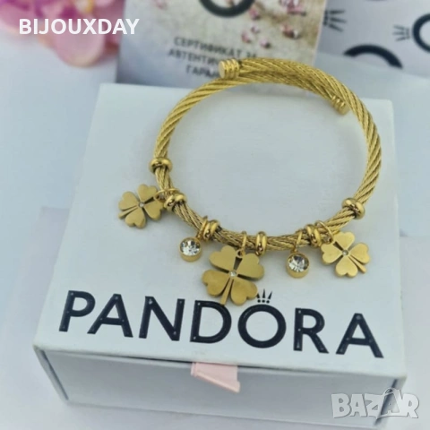 дамска гривна на късмета с три детелини тип Пандора от медицинска стомана