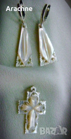 Рядко красив йерусалимски комплект- седеф, сребро, снимка 2 - Бижутерийни комплекти - 47724845