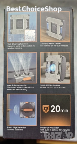 Робот за почистване на прозорци Автоматични маршрути, 4 режима, 4 дюзи за пръскане, резервоар 110 мл, снимка 7 - Прахосмукачки - 53631736