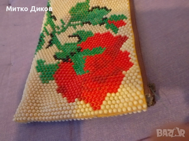 Портмоне мъниста тип роза от соца 295х130 мм ново, снимка 3 - Портфейли, портмонета - 53799975