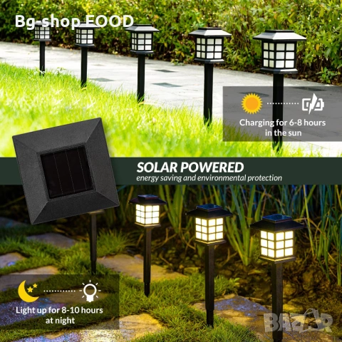 6 броя соларни лампи за градина тип къщичка LED осветление за двор пътеки и тераса, снимка 9 - Соларни лампи - 54188753