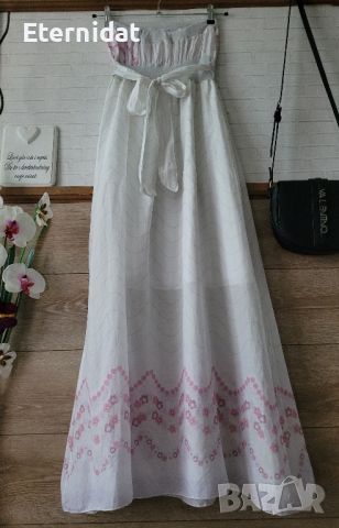 Дълга лятна бяла рокля на розови цветчета , снимка 5 - Рокли - 45520565