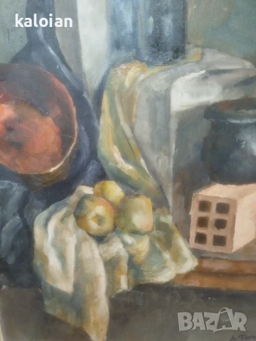 Голяма авторска испанска картина. Масло върху платно каширано на фазер. Подписана. Дървена стара рам, снимка 3 - Антикварни и старинни предмети - 51285800