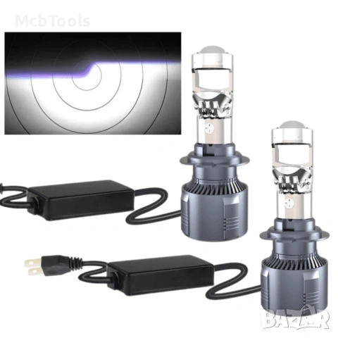 Диодни крушки за фар H7 LED с лупа 2 броя комплект