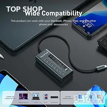 USB C хъб за лаптоп, 7 в 1 10Gbps USB C към USB C хъб, снимка 3 - Друга електроника - 48697596