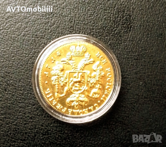 Позлатена монета 2 Дуката 1714 г Цар Петър Самодържец, снимка 4 - Нумизматика и бонистика - 52305442