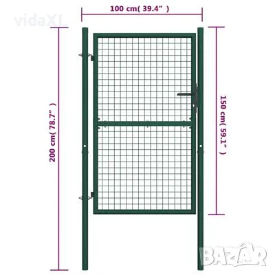 vidaXL Оградна порта, стомана, 100x150 см, зелена(SKU:145734）, снимка 2 - Огради и мрежи - 48016945