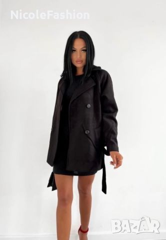 Велурено палто в черно  , снимка 1 - Палта, манта - 45535881