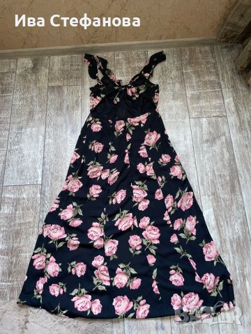 Нова разкошна ефирна дълга ежедневно елегантна рокля флорален принт рози цепка , снимка 7 - Рокли - 46439177