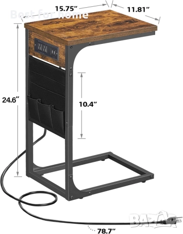 Помощна масичка TUTOTAK – Вградени контакти и USB портове, Индустриален стил, снимка 5 - Декорация за дома - 52954805
