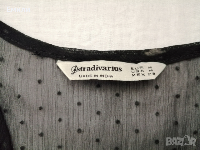 Stradivarius дамска черна прозрачна блуза на точки р-р S/M, снимка 8 - Блузи с дълъг ръкав и пуловери - 45073845