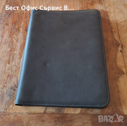 папка за документи луксозна с цип класьор и клипборд кожена черна А4
