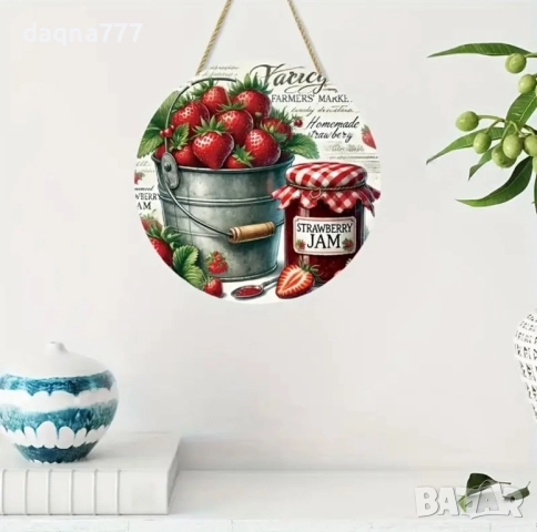 Винтидж ръчен дървен декор за стена украса ягоди, снимка 3 - Пана - 51997413