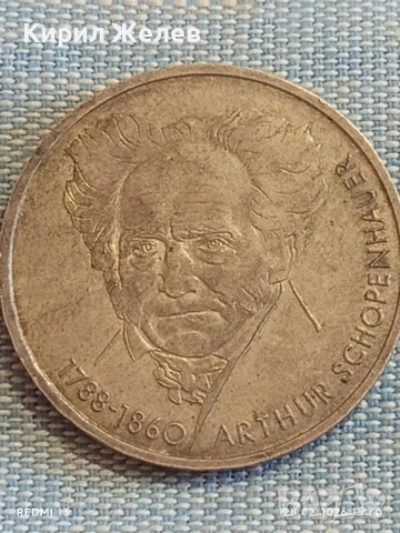 Сребърна монета 10 дойче марки 1988г. ФРГ тема 200г. От рождението на философа  Шопенхауер 42456, снимка 6 - Нумизматика и бонистика - 53657133