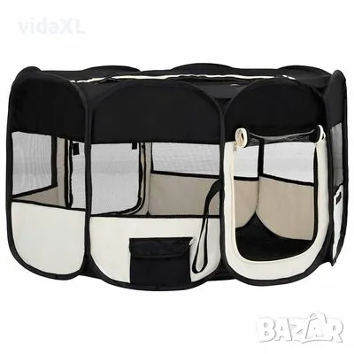 vidaXL Сгъваема кучешка кошара с чанта за носене, черна, 145x145x61 см(SKU:171008), снимка 3 - Други стоки за животни - 49181748