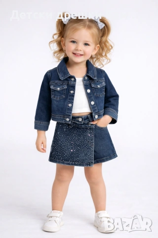 Стилен дънков комплект с камъчета 