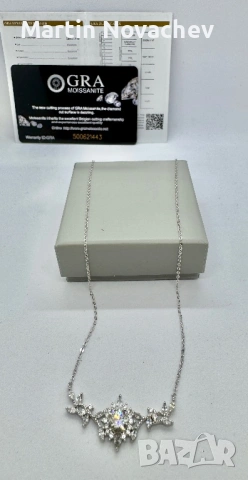 Сребърно колие с мойсанит (Диамант) 1 карат, снимка 8 - Колиета, медальони, синджири - 53647908