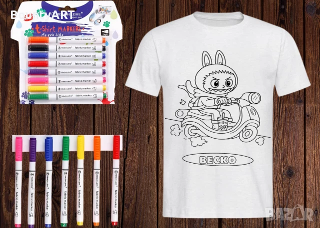 Детски Арт комплект Лабубу. Тениска + Маркери, снимка 6 - Детски тениски и потници - 51068529