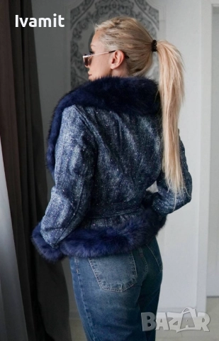 Дамско яке с пух и камъчета, снимка 3 - Якета - 52370607