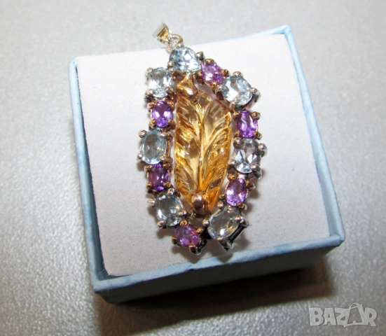 925 сребърно колие с цитрин, аметист и топаз, снимка 2 - Колиета, медальони, синджири - 54203923