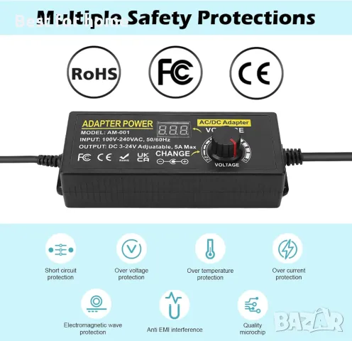 Универсално регулируемо захранване DC 3V ~ 24V с комплект накрайници, снимка 2 - Лаптоп аксесоари - 47382778