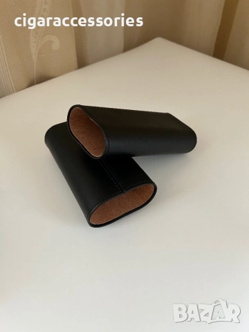 Калъф за 3 пури – естествена кожа, кедър, с ножче, черен/кафяв, снимка 3 - Табакери - 54097882