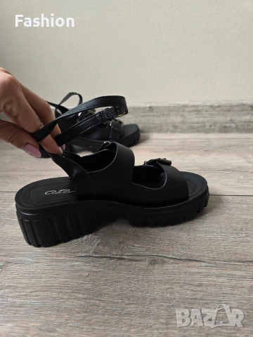 Жестоки дамски черни сандали от еко кожа, снимка 5 - Сандали - 53083082