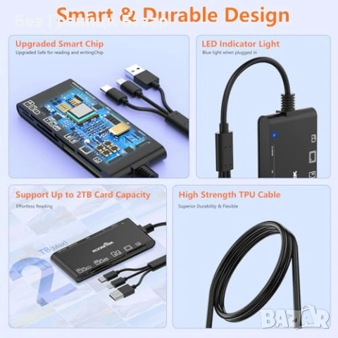 Нов Адаптер четец за карти 7 в 1 за SD/TF/CF/MS/xD USB-C Lightning 5Gbps, снимка 6 - Друга електроника - 53648735