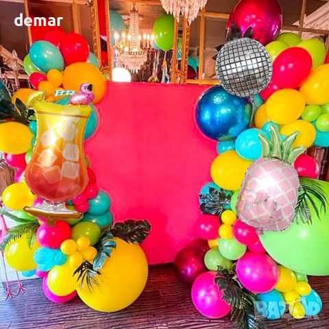 Тропически комплект арка с цветни балони, балони от фолио ананас, 132 бр., лятна декорация за парти, снимка 6 - Други - 46446262