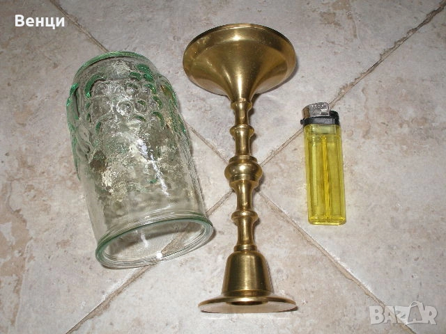Свещник Ваза-Бронз Стъкло, снимка 6 - Антикварни и старинни предмети - 53557853