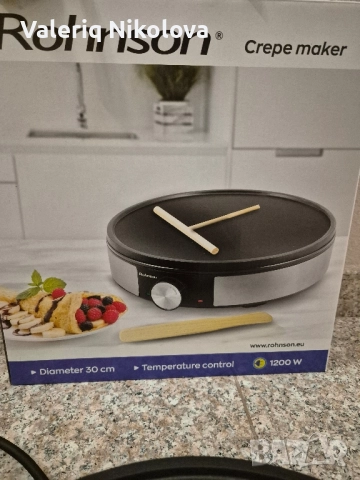 Уред за палачинки Rohnson - R-2202, 1200W, 30 cm, черен/сив, снимка 3 - Гофретници - 51989911