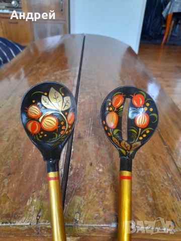 Стари Руски дървени лъжици,хохлома #6, снимка 3 - Други ценни предмети - 53144610