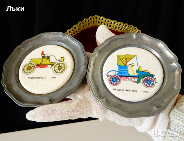 Калаена чиния,пано с ретро автомобил от 1904 г. , снимка 5 - Антикварни и старинни предмети - 54058646