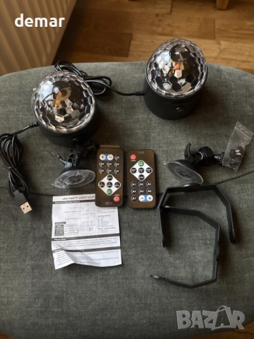 RGB диско светлина, 360° въртяща се диско топка със звуково активиране и дистанционно, 2 броя, снимка 10 - Лед осветление - 53429300