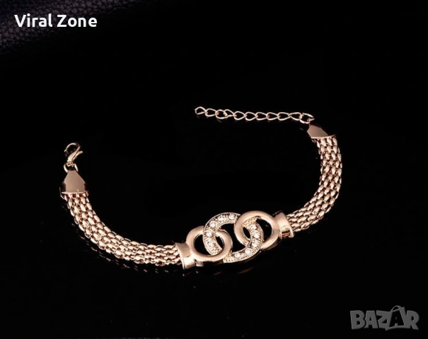 Позлатен комплект бижута от 4 броя части с преплетени рингове, снимка 6 - Бижутерийни комплекти - 53480112