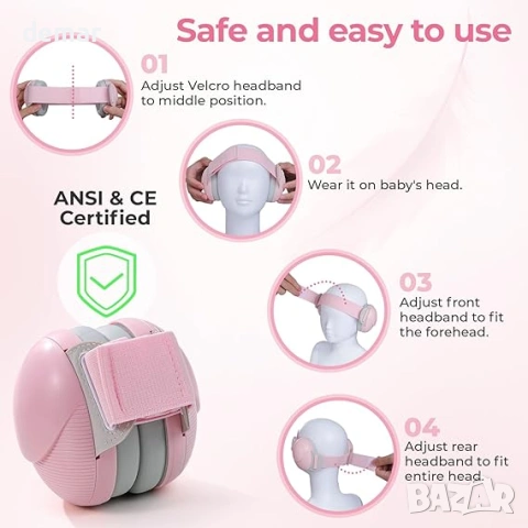 Бебешки защитни слушалки за уши, бебешки антифони, 0-48 месеца, розови, снимка 6 - Други - 53835704