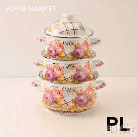 Промоция 1+1 – 3 емайлирани тенджери 16/18/20 см + 3 дълбоки емайлирани тави Voltz 26/28/30 см , снимка 4 - Прибори за хранене, готвене и сервиране - 53235177