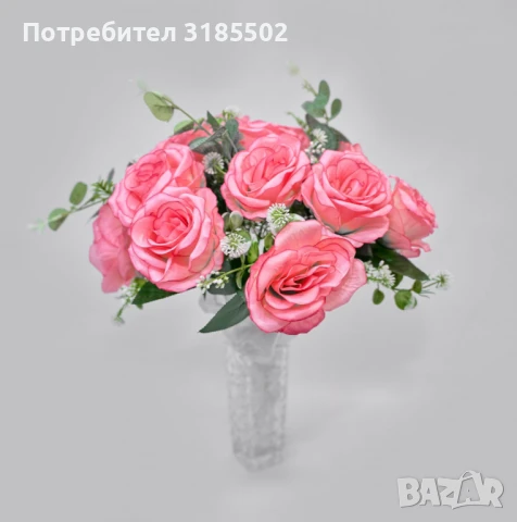 Изкуствени букети с рози и евкалиптови листа – Елегантна украса с дълготраен ефект, снимка 6 - Изкуствени цветя - 51227882