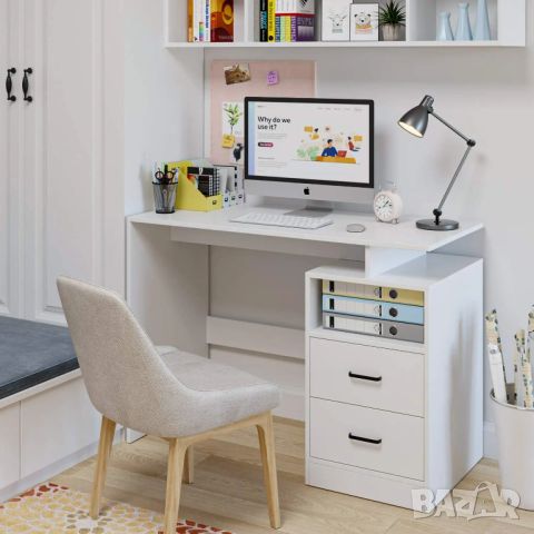 Компютърно бюро, Малко бюро за домашен офис с 2 чекмеджета, Маса за лаптоп с 1 рафт, Бюра в модерен , снимка 2 - Бюра - 45367387