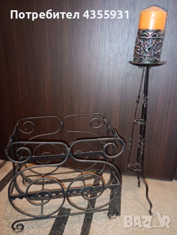 Старо ковано желязо свещник и кош за дърва стар свещник 