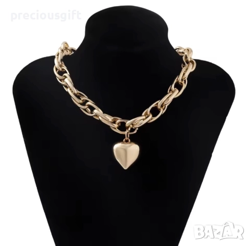Масивен синджир със сърце, снимка 3 - Колиета, медальони, синджири - 52913144