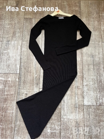 Уникална нова спортно елегантна ежедневна дълга елегантна черна рокля рипс . 