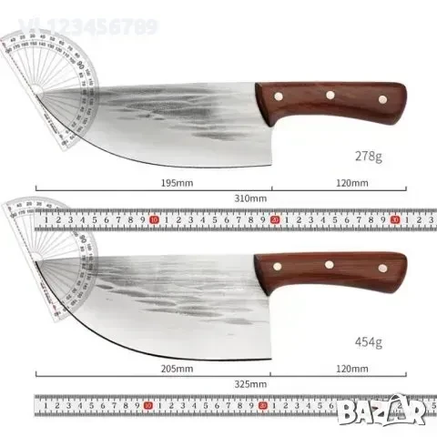 Широк кухненски нож / сатър 205х325 мм ръчно кован, снимка 4 - Ножове - 50749586