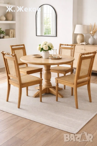 ЧЕТИРИ МАСИВНИ ДЪРВЕНИ СТОЛА с РАТАН